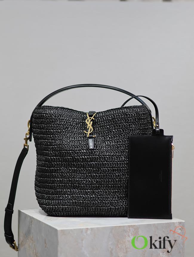 YSL LE 37 Black Woven Bucket Bag 20×25×16cm - 1