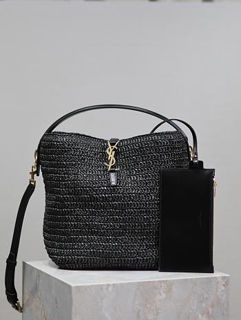 YSL LE 37 Black Woven Bucket Bag 20×25×16cm