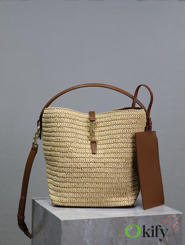 YSL LE 37 Beige Woven Bucket Bag 20×25×16cm - 1