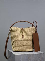 YSL LE 37 Beige Woven Bucket Bag 20×25×16cm - 1