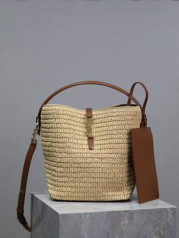 YSL LE 37 Beige Woven Bucket Bag 20×25×16cm