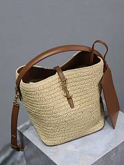 YSL LE 37 Beige Woven Bucket Bag 20×25×16cm - 4