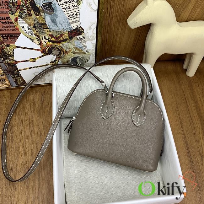 Okify Hermes Mini Bolide Evercolor Light Gray With Silver Hardware 20x15x8cm - 1