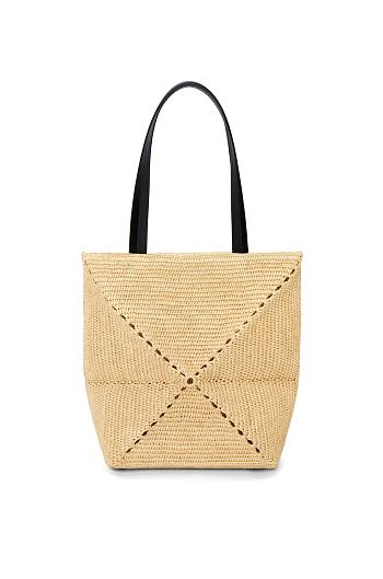 Okify Loewe Puzzle Fold Tote In Raffia 25.5x31.5x14.5 cm