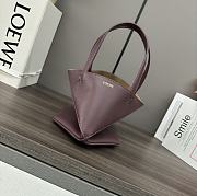 Okify Loewe Mini Puzzle Fold Tote Bag in Shiny Calfskin Dark Burgundy 16.5x9.5x20cm - 3