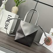 Okify Loewe Mini Puzzle Fold Tote Bag in Shiny Calfskin Pearl Grey/Dark Grey 16.5x9.5x20cm - 1