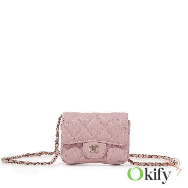 Okify Chanel Pink Quilted Caviar Coin Purse Flap Bag 10x7x2cm - 1