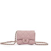 Okify Chanel Pink Quilted Caviar Coin Purse Flap Bag 10x7x2cm - 1