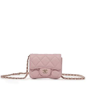 Okify Chanel Pink Quilted Caviar Coin Purse Flap Bag 10x7x2cm