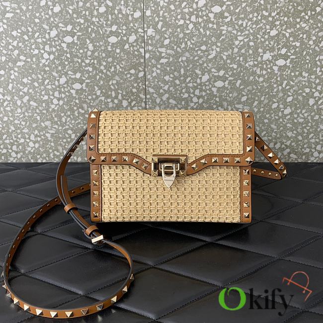 Okify Valentino Rockstud Shoulder Bag in Woven Raffia 22.5x15.5x6cm - 1