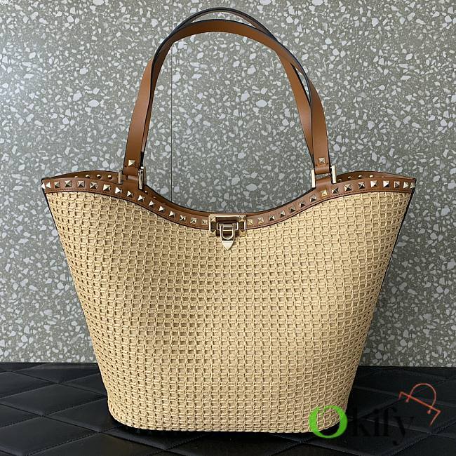 Okify Valentino Garavani Rockstud raffia tote bag 31x30x13.5cm - 1