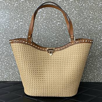 Okify Valentino Garavani Rockstud raffia tote bag 31x30x13.5cm