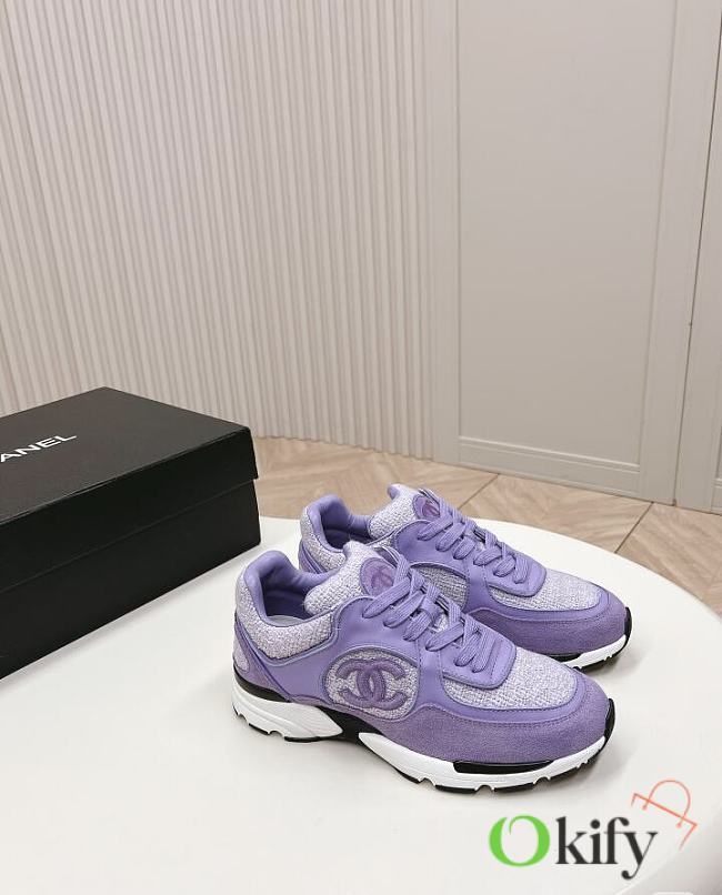 Okify Chanel Wool Tweed, Calfskin And Suede Purple Sneakers  - 1