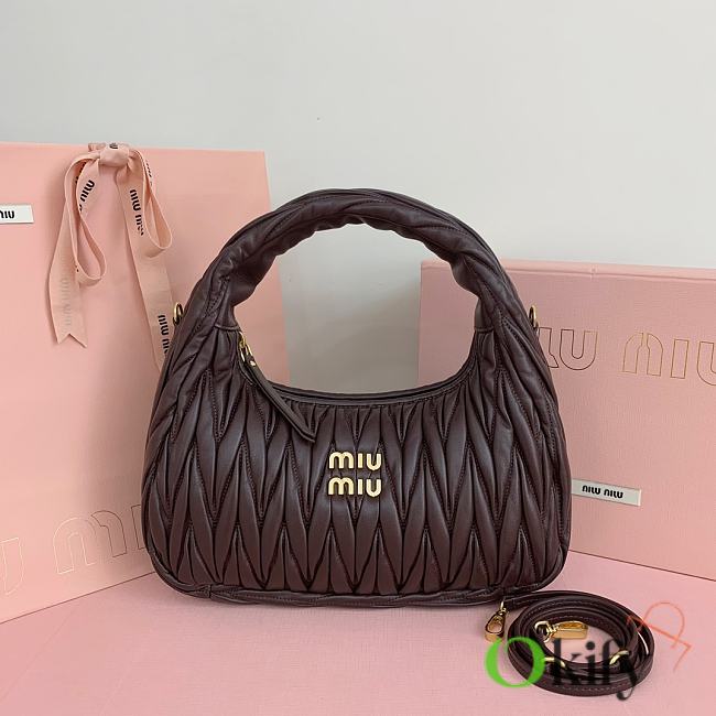 Okify MiuMiu Wander matelassé nappa leather hobo dark brown bag 28x27x10cm - 1