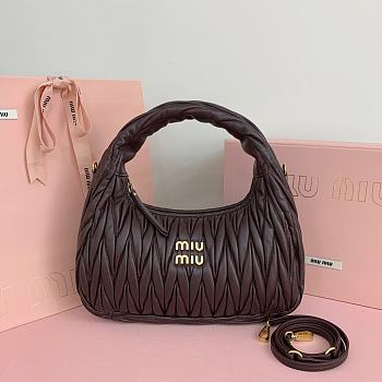 Okify MiuMiu Wander matelassé nappa leather hobo dark brown bag 28x27x10cm