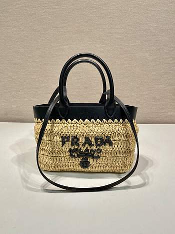 Okify Prada Mini crochet and leather tote bag 21x21.6x10cm