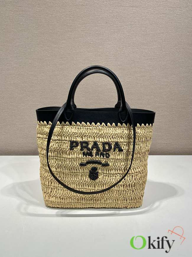 Okify Prada Small crochet and leather tote bag 26x25x14cm - 1