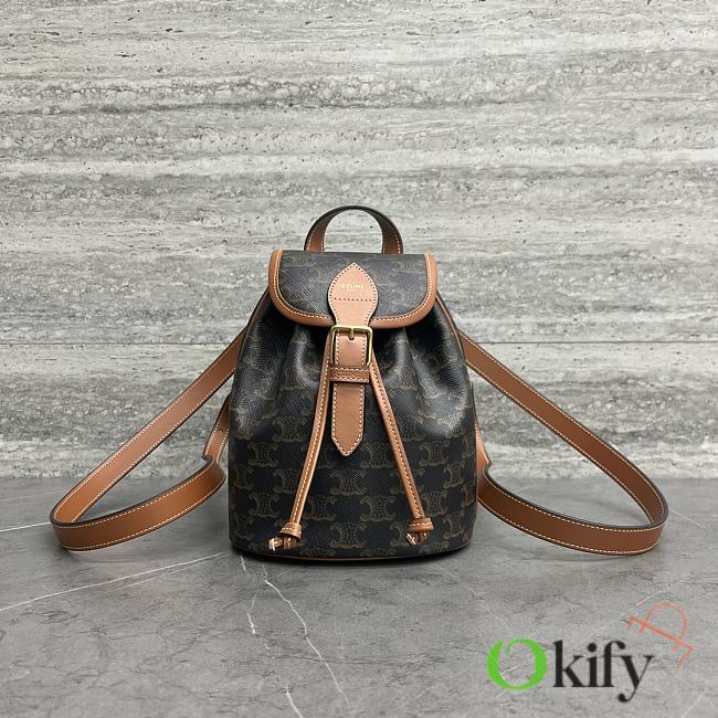 Okify Celine Mini Folco Black Backpack in Triomphe Canvas and Calfskin 20×10.5×17cm - 1