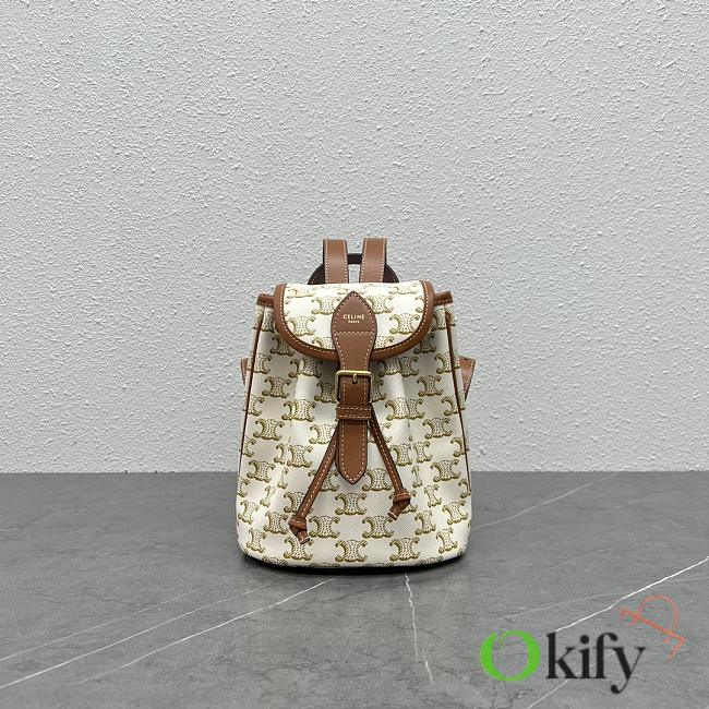 Okify Celine Mini Folco White Backpack in Triomphe Canvas and Calfskin 20×10.5×17cm - 1