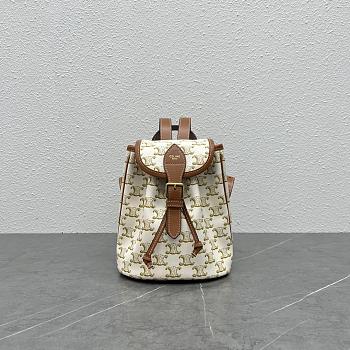 Okify Celine Mini Folco White Backpack in Triomphe Canvas and Calfskin 20×10.5×17cm