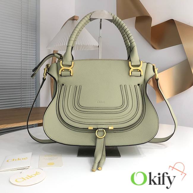 Okify Chloe Large Marcie bag in Matcha Green Grained Leather 36x12x28cm - 1