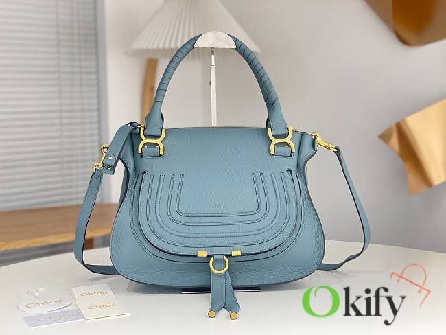 Okify Chloe Large Marcie bag in Blue Grained Leather 36x12x28cm - 1