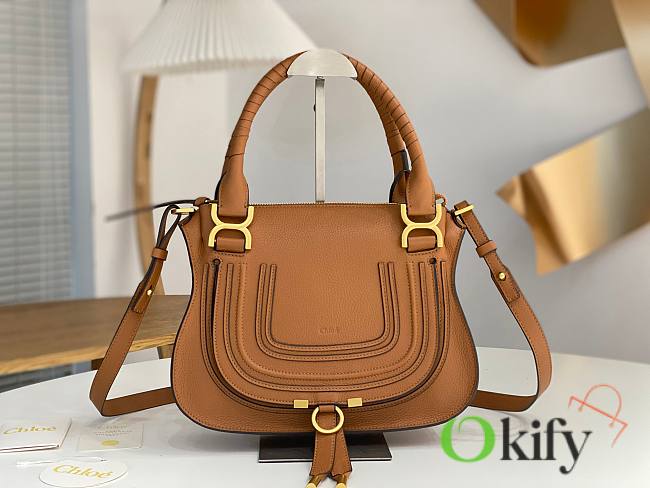 Okify Chloe Medium Marcie bag in Caramel Grained Leather 30x23x10cm - 1