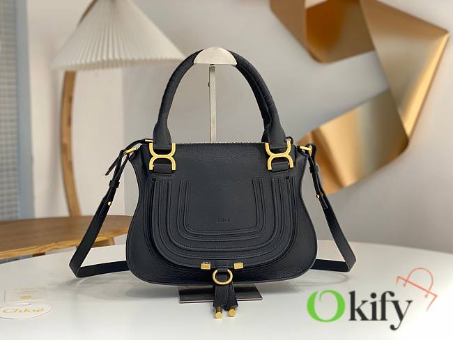 Okify Chloe Medium Marcie bag in Black Grained Leather 30x23x10cm - 1