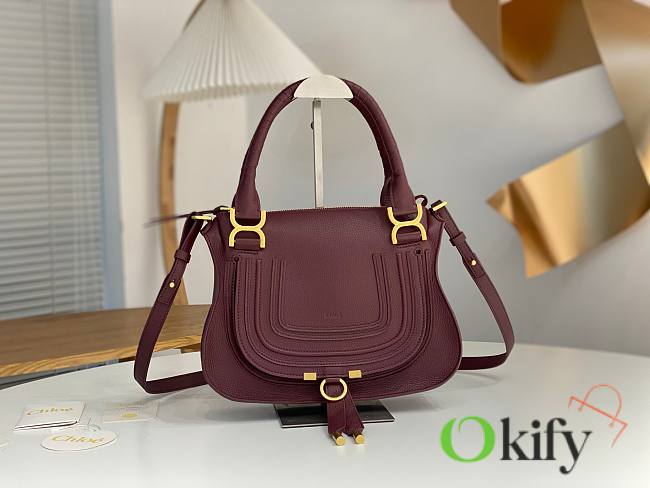 Okify Chloe Medium Marcie bag in Burgundy Grained Leather 30x23x10cm - 1