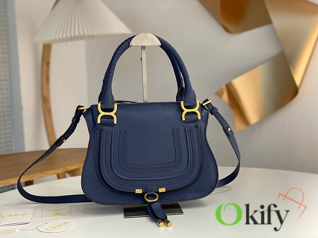 Okify Chloe Medium Marcie bag in Dark Blue Grained Leather 30x23x10cm - 1