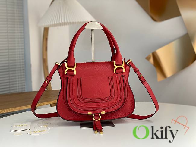 Okify Chloe Medium Marcie bag in Red Grained Leather 30x23x10cm - 1