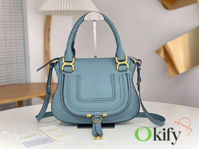 Okify Chloe Medium Marcie bag in Blue Grained Leather 30x23x10cm - 1