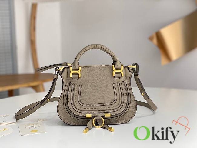 Okify Chloe Small Marcie bag in grey/gray Grained Leather 21x16x8cm - 1