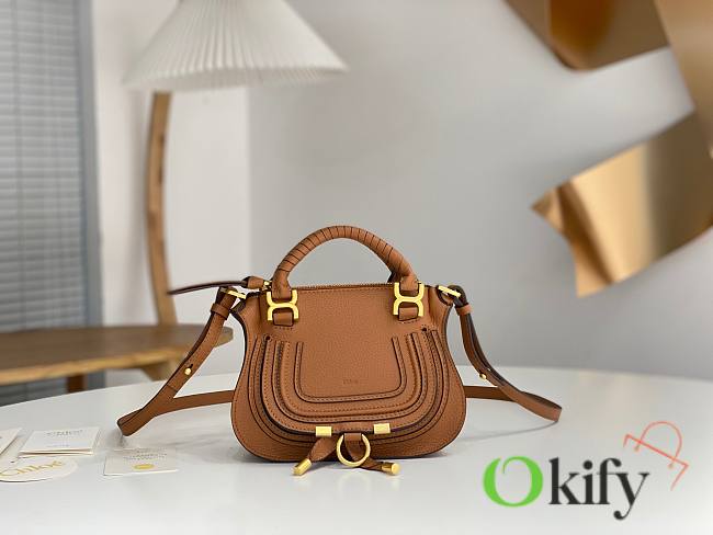 Okify Chloe Small Marcie bag in Caramel Grained Leather 21x16x8cm - 1