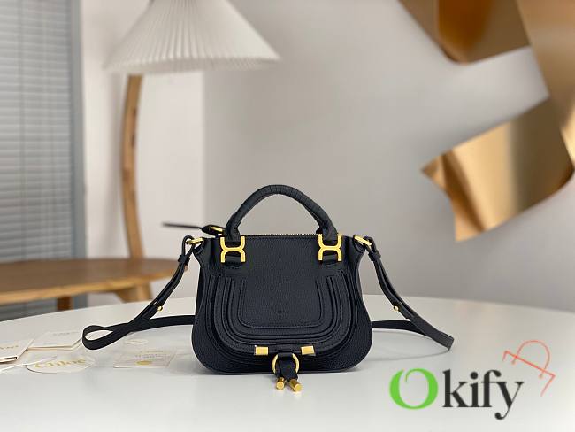 Okify Chloe Small Marcie bag in Black Grained Leather 21x16x8cm - 1