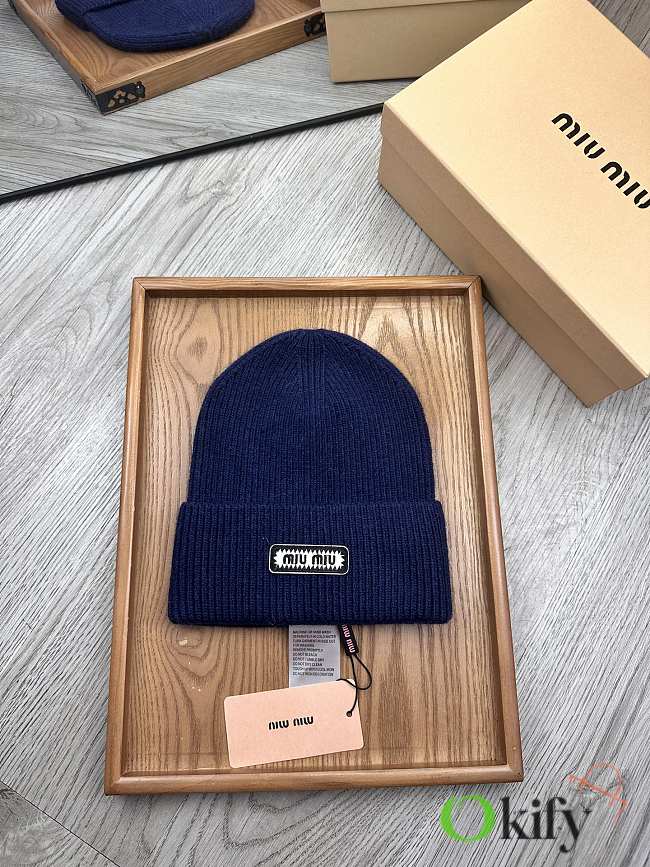 Okify MiuMiu Wool Beanie Dark Blue Hat - 1