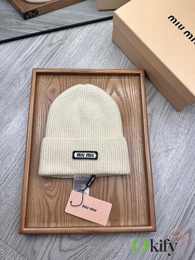 Okify MiuMiu Wool Beanie Cream Hat - 1