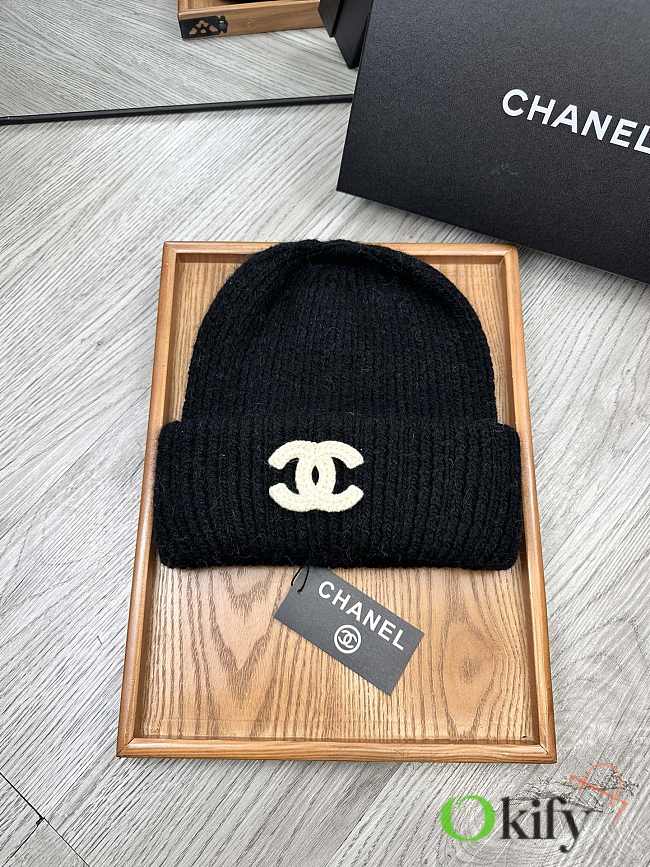 Okify Chanel Wool Beanie Black Hat - 1