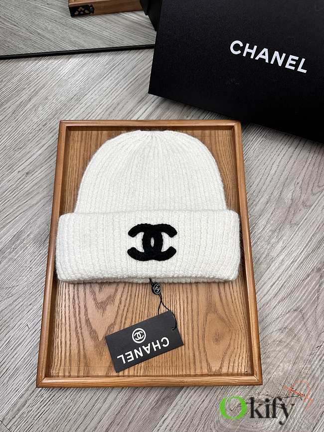 Okify Chanel Wool Beanie White Hat - 1