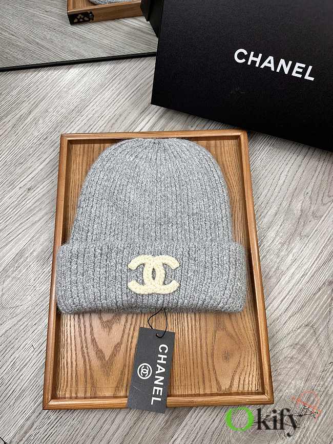 Okify Chanel Wool Beanie Grey/Gray Hat - 1