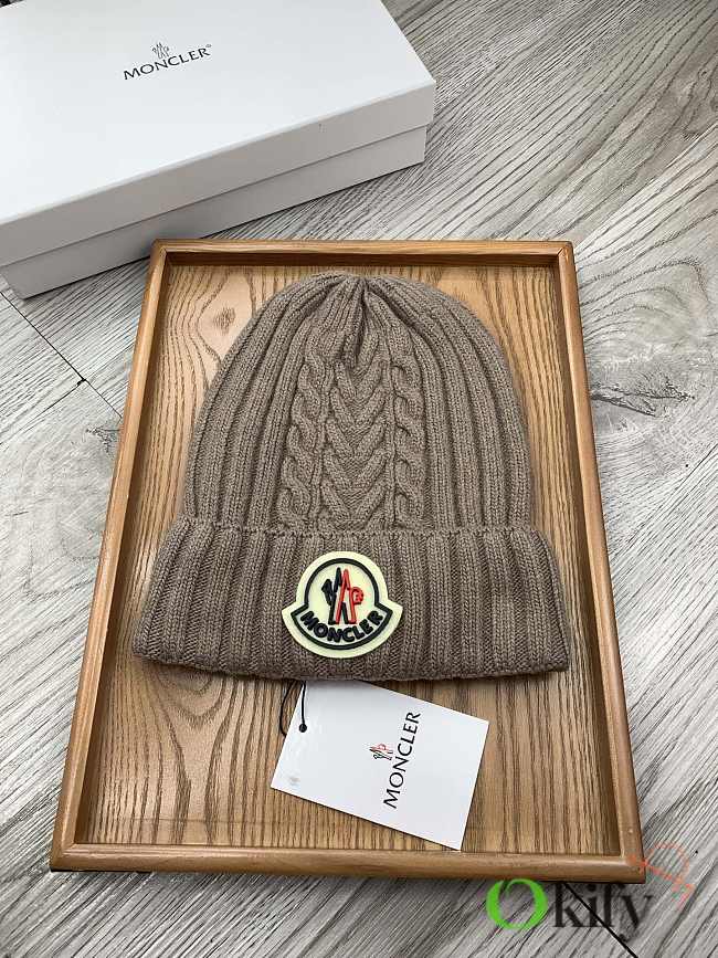 Okify Moncler Wool Beanie Light Brown Hat - 1