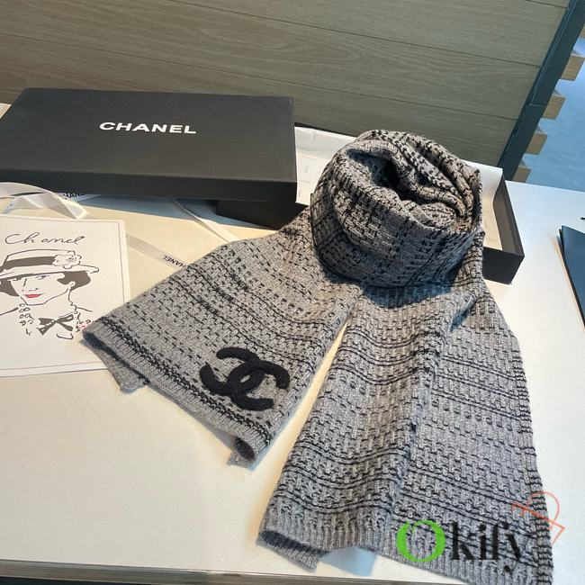 Okify Chanel Grey/Gray Scarf 35x180cm 18359 - 1