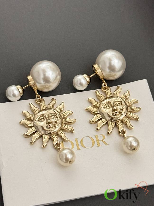 Okify Dior Sun and Pearl Gold Earrings  - 1