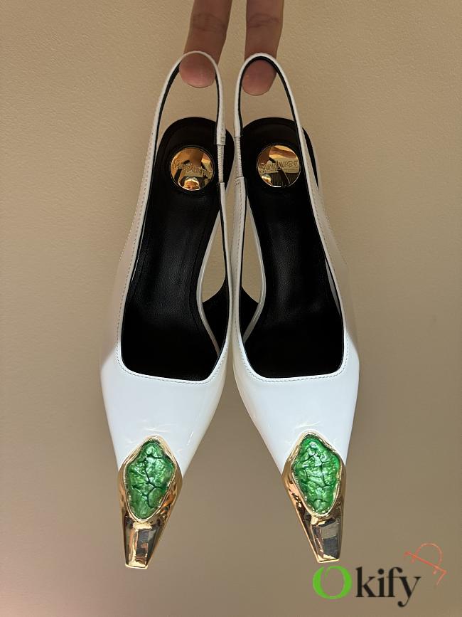 Okify YSL white square-toed emerald high heels 35-42 - 1