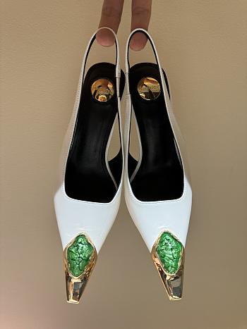 Okify YSL white square-toed emerald high heels 35-42