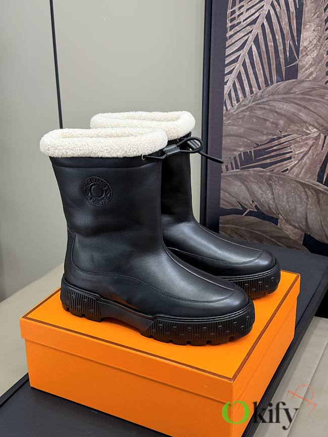 Okify Hermes Black Leather Snow Boots 35-45 - 1