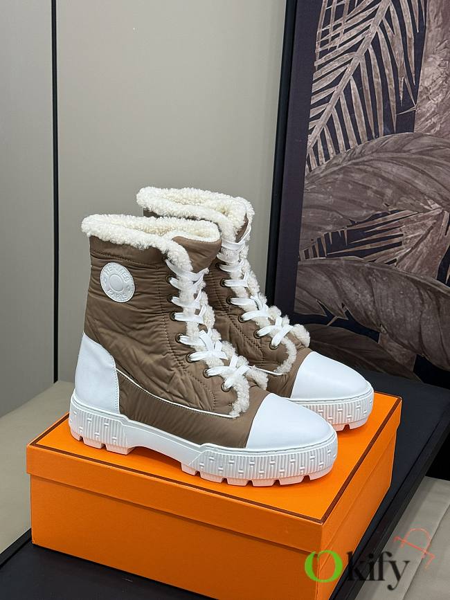 Okify Hermes Brown Cotton Snow Boots 35-45 18449 - 1