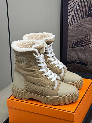 Okify Hermes Light Brown Cotton Snow Boots 35-45 18450