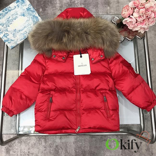 Okify Moncler Red Down Jacket With Fur Collar 90-150 - 1