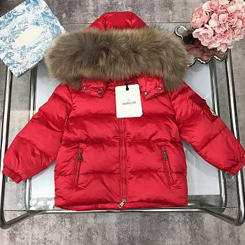 Okify Moncler Red Down Jacket With Fur Collar 90-150